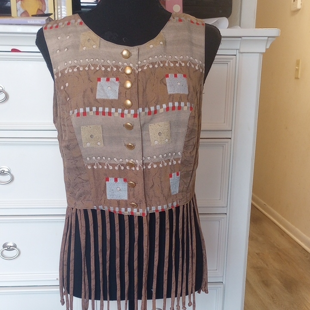 Dorothy Schoelen Brown Patchwork Fringe Camisole